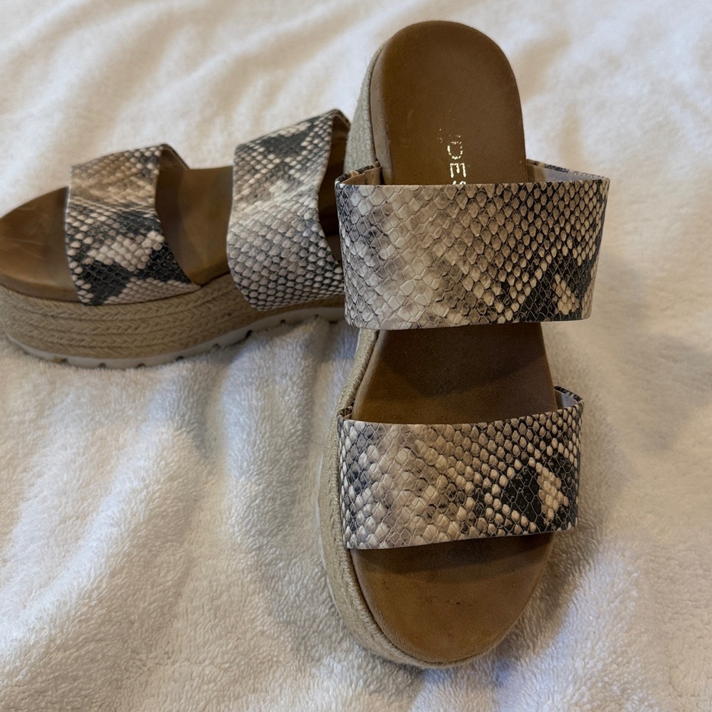 J Slides Snakeskin Double Strap Sandals
